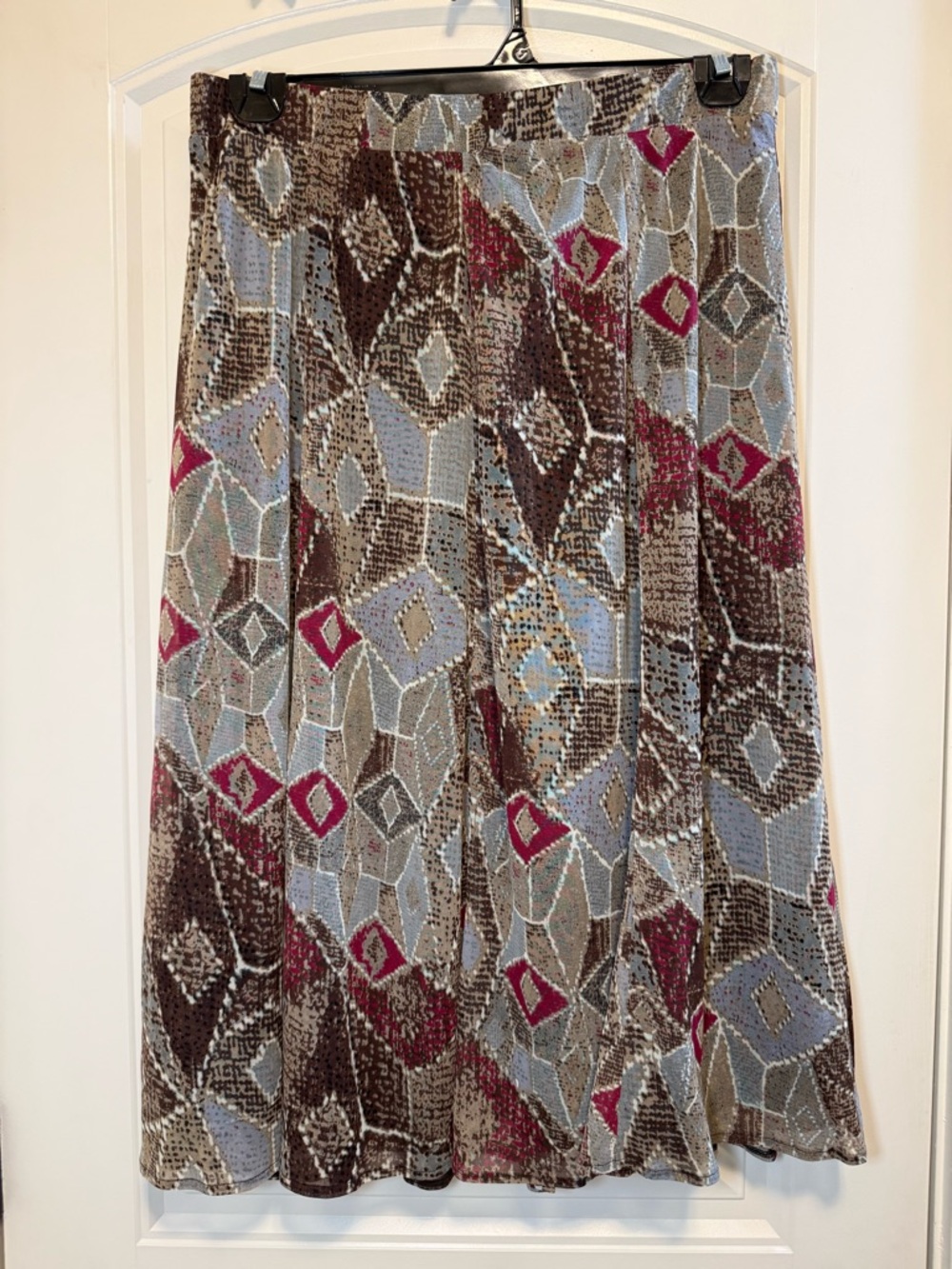 Geometric diamond patchwork print midi women’s skirt size large work summer